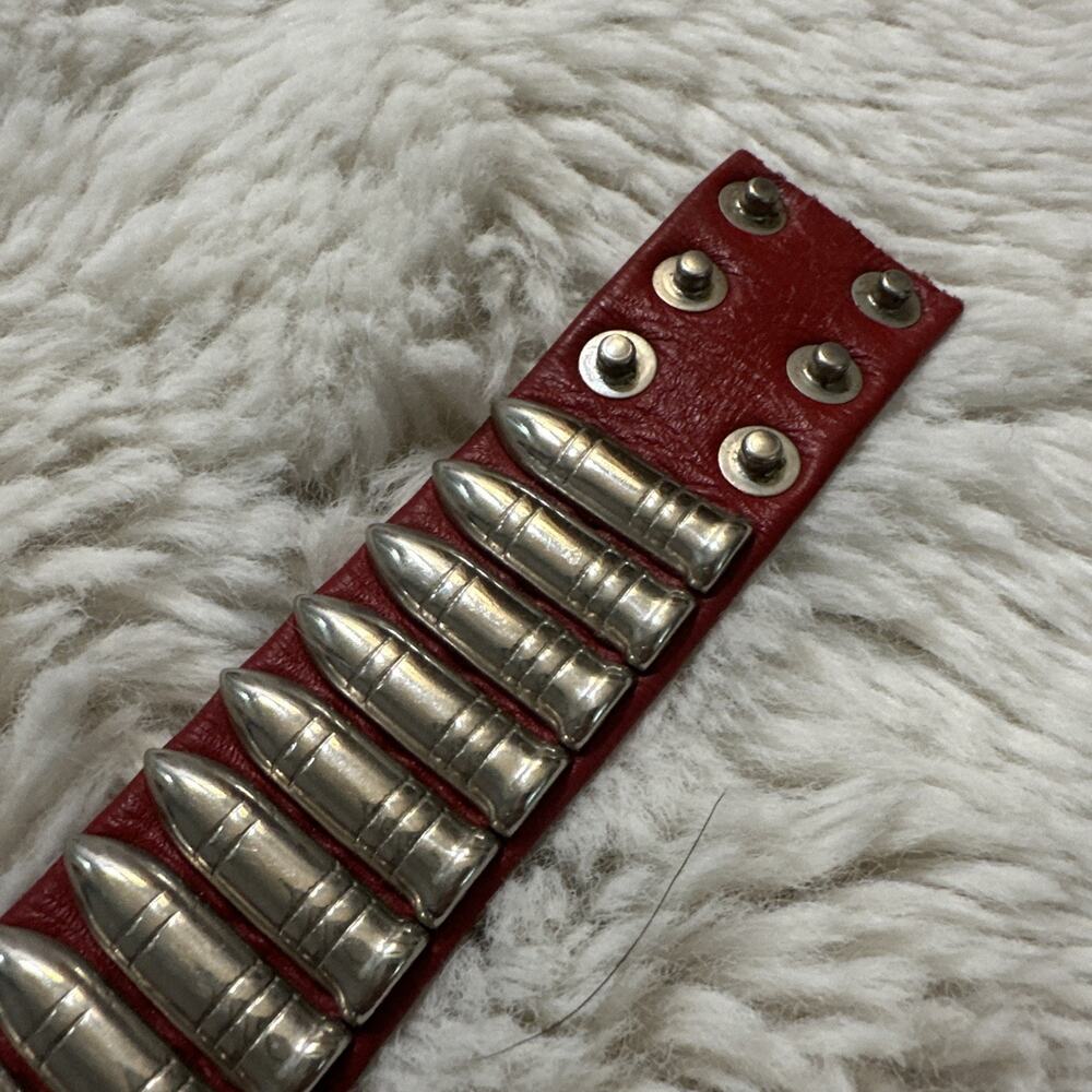 Red Leather Collar Necklace 15.75-18 Adjustable Snap Closure Punk Rock 1” Width